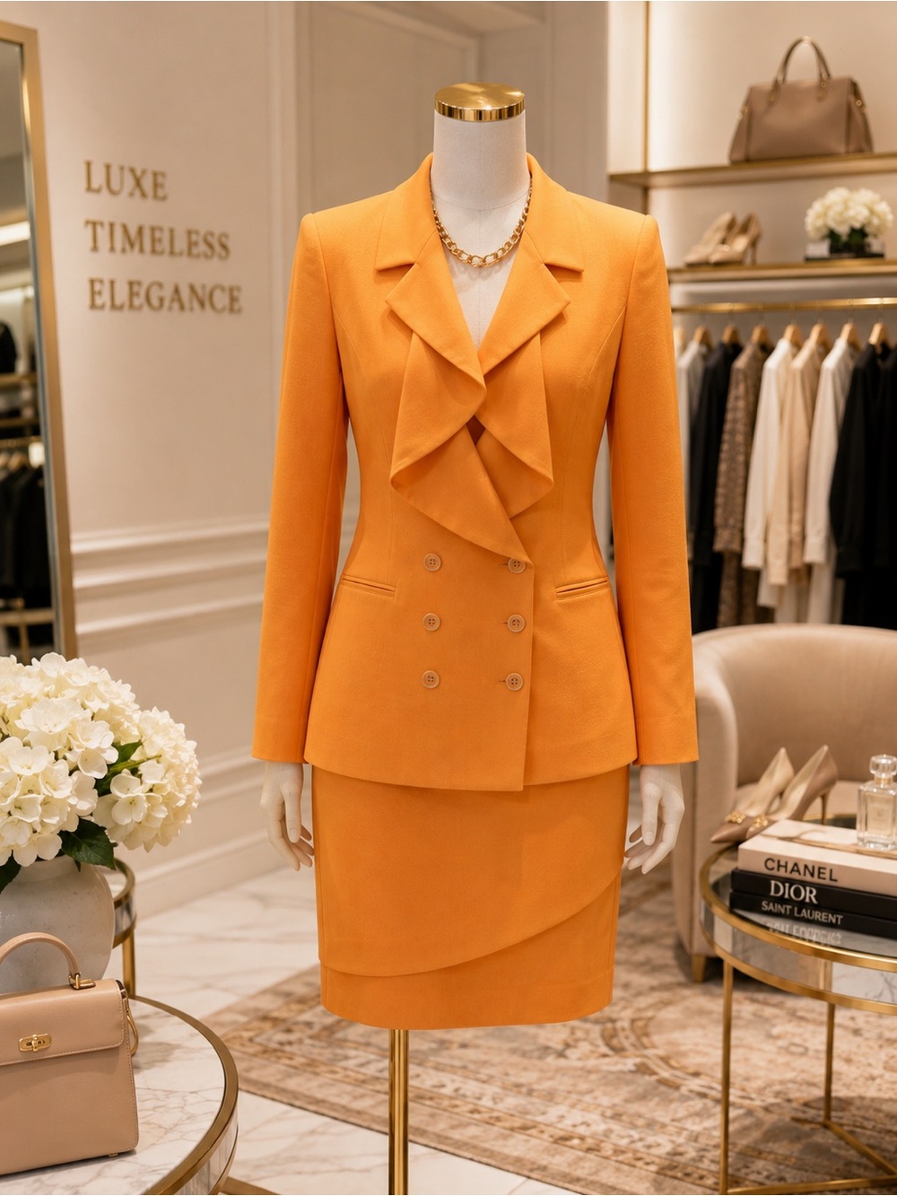 Escada Margaretha Ley Virgin Wool Skirt Suit 8 Apricot Orange Vintage Luxe - Picture 2 of 16